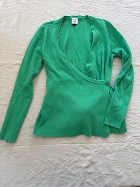Cabi Cocktail Cardigan #6244 Green Knit Ribbed Snap V-Neck Sweater [S]